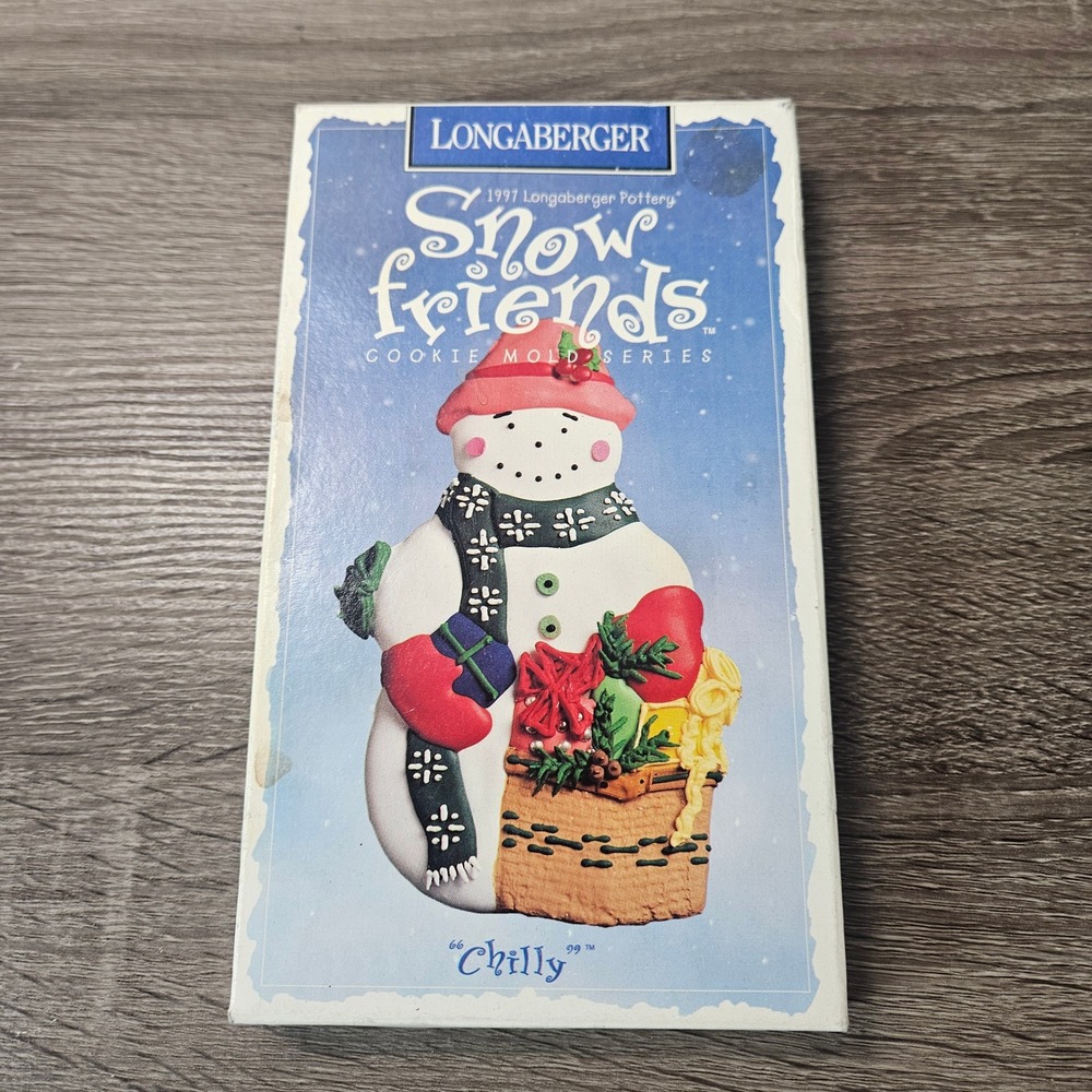 Longaberger Pottery Snow Friends Cookie Mold Chilly Snowman 1997 Vintage Boxed